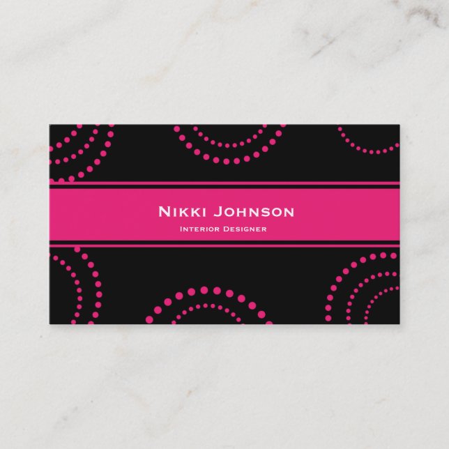 Black & Pink Dotted Circles Modern Business Card (Front)