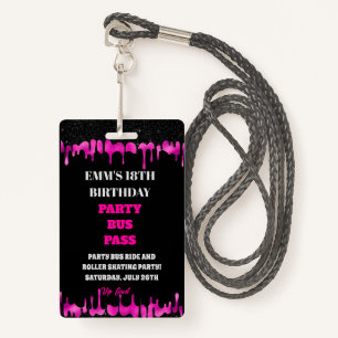 Black Pink Dripping Glitter 18 Birthday VIP Pass ID Badge
