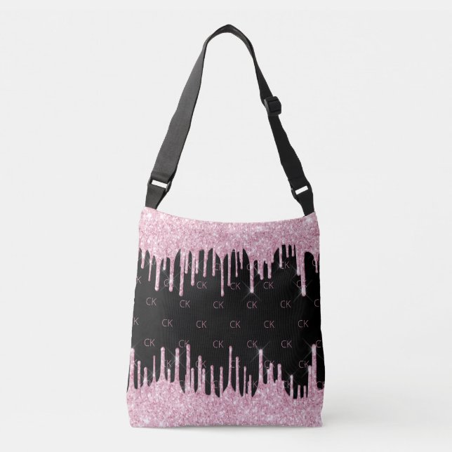 Black pink drips monogram elegant crossbody bag (Front)