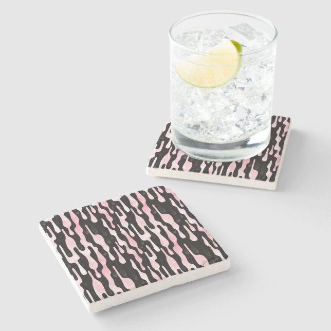 Black Pink Drips Stone Coaster (Side)