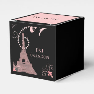 black pink eiffel tower vintage paris wedding favour box