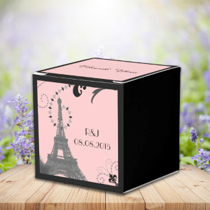 black pink eiffel tower vintage paris wedding favour box