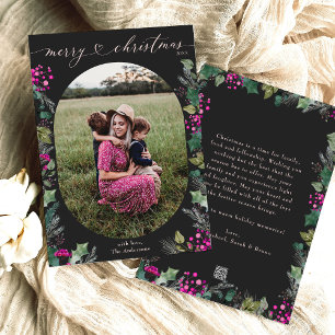 Black & Pink Elegant Boho Photo Merry Christmas  Holiday Card