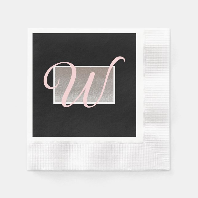 Black Pink Elegant Monogram Paper Napkins (Front)