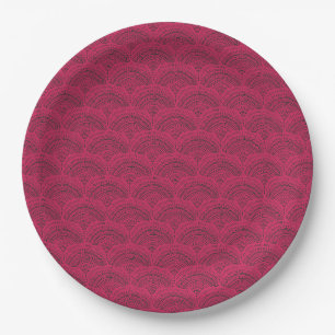 Black pink ethnic African traditional pattern Paper Plate