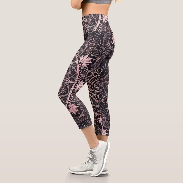 Black Pink Eye Mandala Capri Leggings (Left)