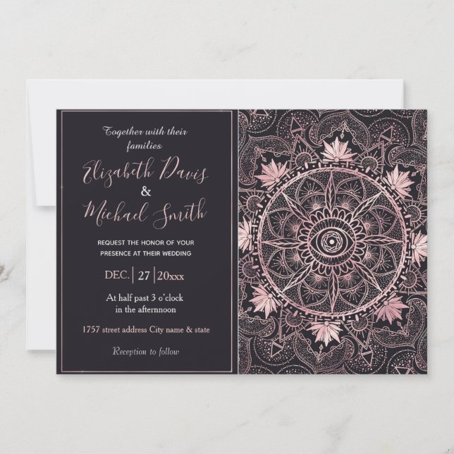 Black Pink Eye Mandala Invitation (Front)