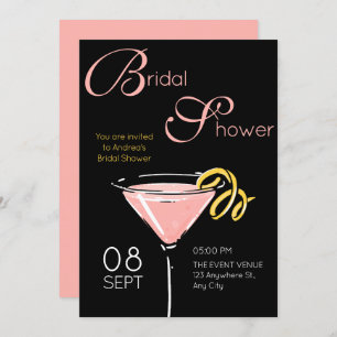 Black pink fancy cocktail bridal shower invitation