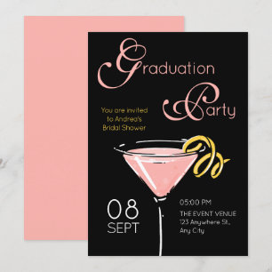 Black pink fancy cocktail graduation invitation