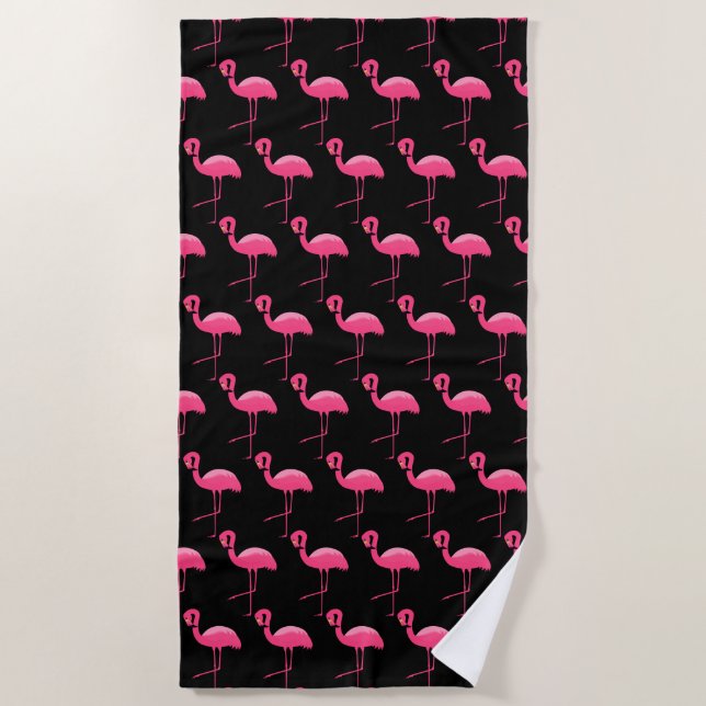 BLACK PINK FLAMINGO BRIGHT BEACH TOWEL SET (Front)