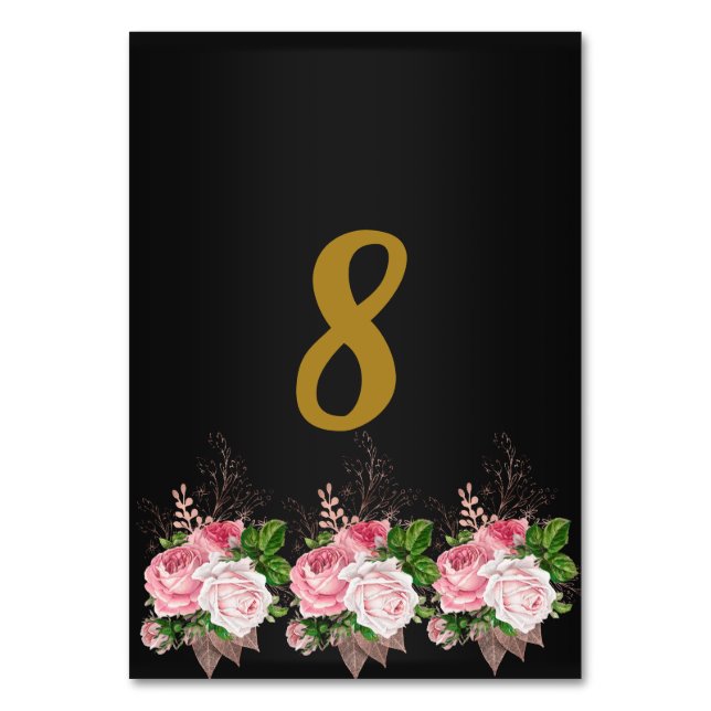 Black Pink Floral Bouquet TABLE NUMBER (Front)