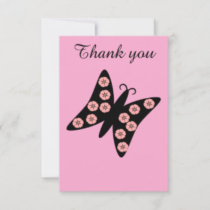Black & Pink Floral Butterfly Thank You Card