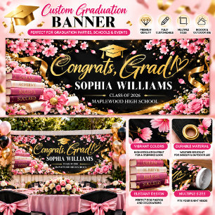 Black Pink Floral Graduation Congratulations  Banner