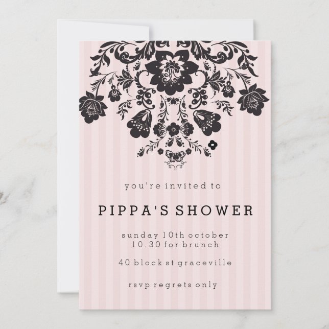 Black & Pink Floral Invitation (Front)