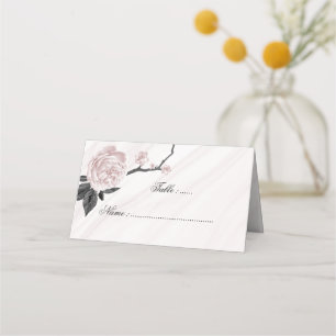 black & pink floral marble place card