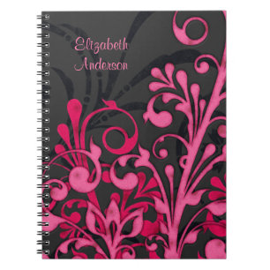 Black Pink Floral Personalised Notebook