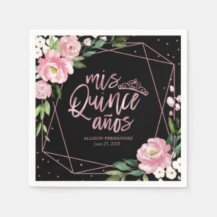  Black Pink Floral Quinceanera Napkin