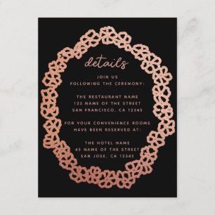 Black Pink Floral Wedding Details Rose Gold Wreath Enclosure Card