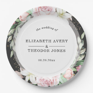 Black Pink Floral Wedding Napkins Paper Plate