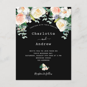 Black pink florals eacalyptus wedding postcard
