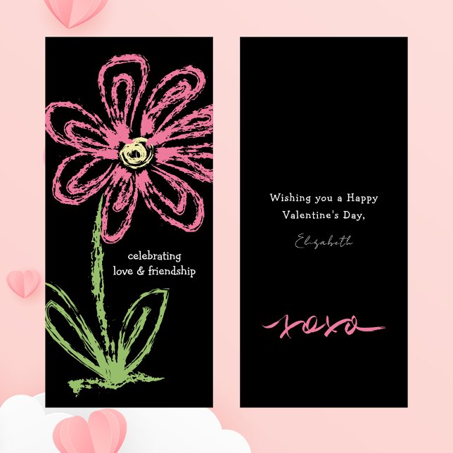 Black & Pink Flower Valentines Day Friendship Card (Creator Uploaded)