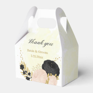 black pink flowers gold botanical wedding favour box