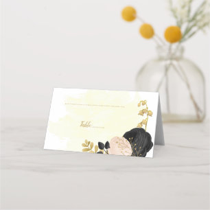black & pink flowers gold botanical wedding place  card