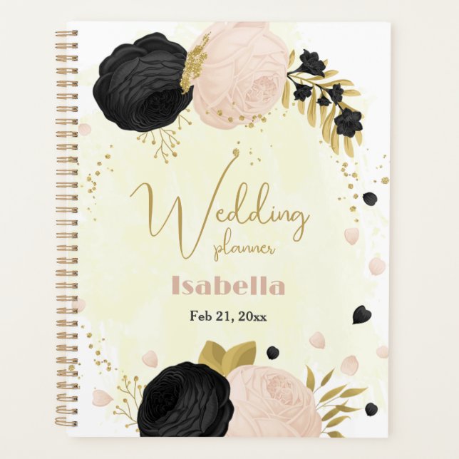 black & pink flowers gold  planner (Front)