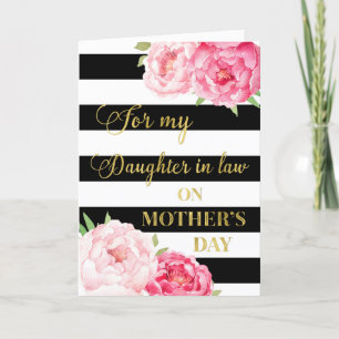 Black Pink Flowers Mother's Day Daughter in Law Card