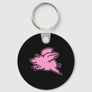 Black Pink Flying Pig Key Ring