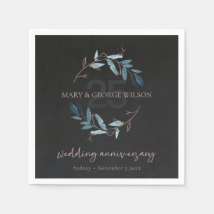 BLACK PINK FOLIAGE WREATH ANY YEAR 25 ANNIVERSARY NAPKIN