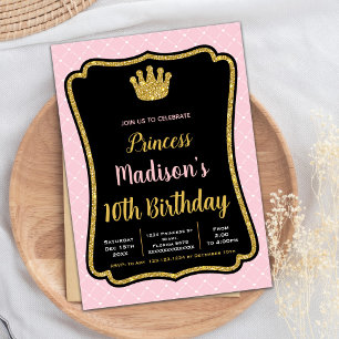 Black Pink Fram Crown Princess Invitations