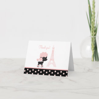 Black/Pink French Poodle Note Cards Thank you