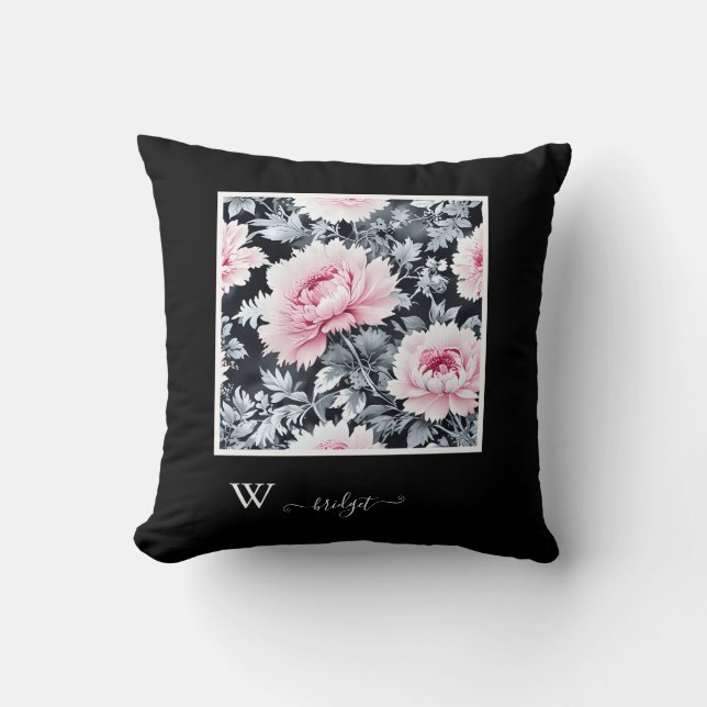 black & pink French Toile Hampton Style Cushion (Front)