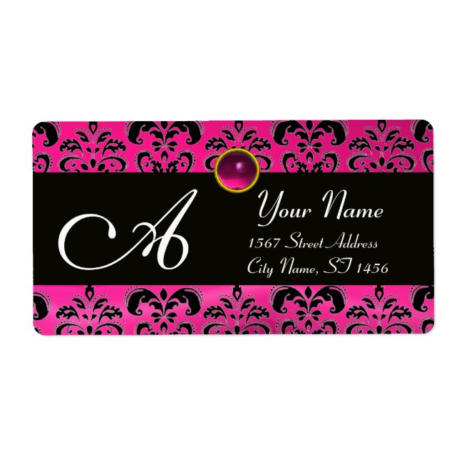 BLACK PINK FUCHSIA  DAMASK ,AMETHYST MONOGRAM (Front)