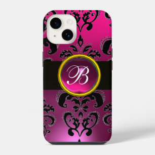 BLACK PINK FUCHSIA DAMASK MONOGRAM,Ruby Gem iPhone 14 Case