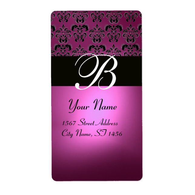 BLACK PINK FUCHSIA PURPLE AMETHYST DAMASK MONOGRAM (Front)