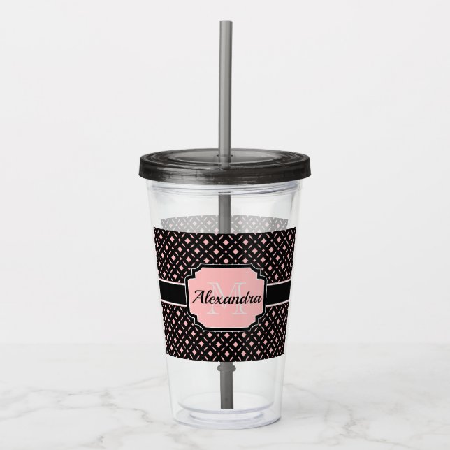 Black & Pink Geometric pattern Acrylic Tumbler (Front)