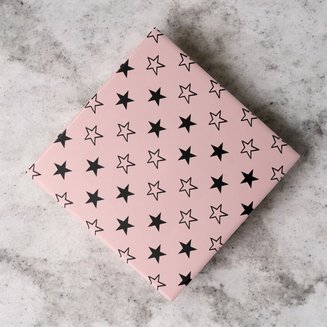 Black Pink Geometric Stars Pattern Ceramic Tile (Creator Uploaded)