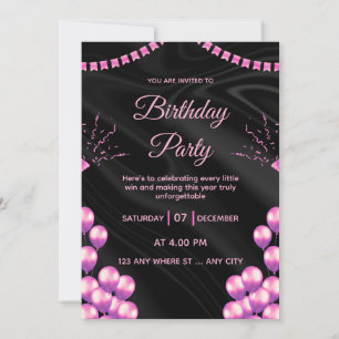Black Pink Glam Birthday Party Invitation