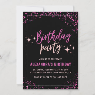 Black Pink Glam Glitter 37th birthday party Invitation