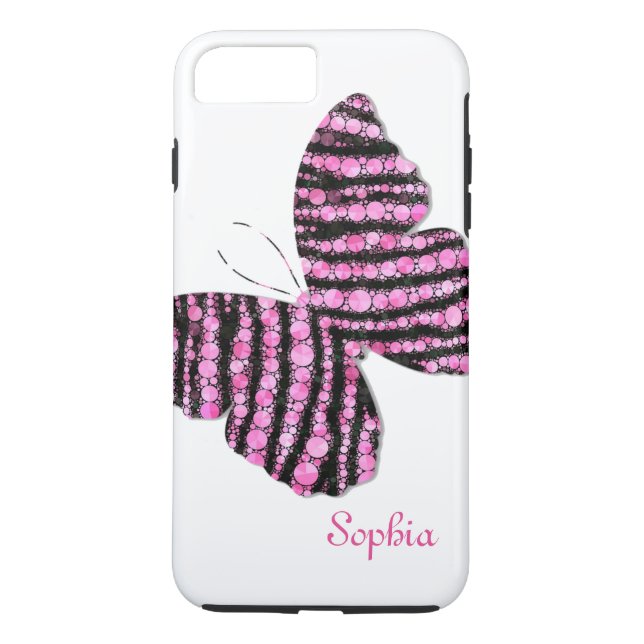 Black & Pink Glitter Butterfly Personalised Case-Mate iPhone Case (Back)