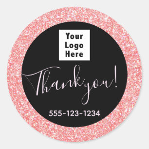 Black Pink Glitter Custom Named Logo Classic Round Sticker