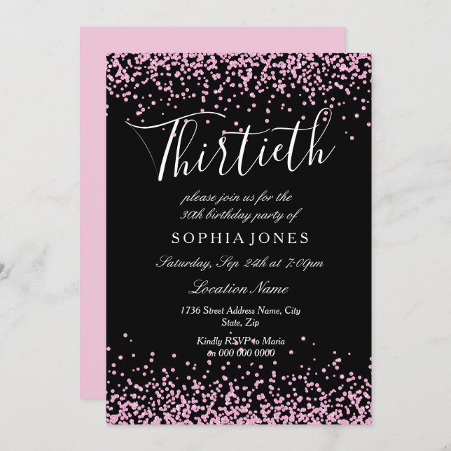 Black Pink Glitter Girls 30th Birthday Party Invitation (Front/Back)