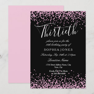 Black Pink Glitter Girls 30th Birthday Party Invitation