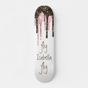 Black Pink Glitter Girly Sparkle Personalised Name Skateboard