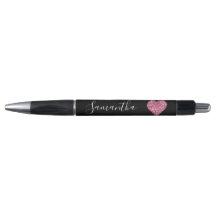 Black Pink Glitter Heart Personalised Name