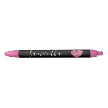 Black Pink Glitter Heart Personalised Name