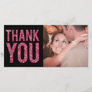 Black & Pink Glitter Thank You Photo Cards