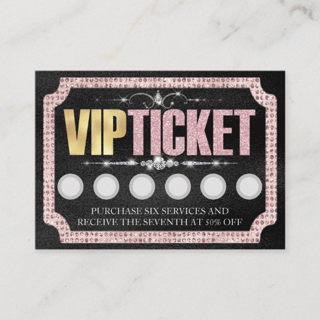 Black & Pink Glitter VIP Customer Loyalty Card (Front)